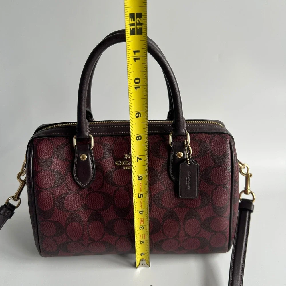 Coach Rowan Satchel Burgundy Signature Canvas Leather Bag Excellent - Picture 9 of 10
